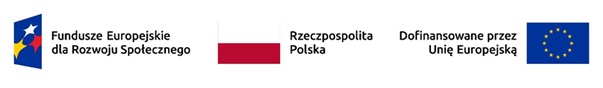 grafika przedstawiająca logo Funduszy Europejskich dla Rozwoju Społecznego, flagę Polski oraz logo informujące o dofinansowaniu przez Unię Europejską